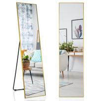 Costway 160 x 40 cm viso ilgio veidrodis 2 viename stovimas veidrodis ir sieninis veidrodis pagamintas iš nedūžtančio stiklo aukso