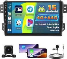 Roinvou 4+64G Autoradio Android für Suzuki Splash Ritz/Opel Agila 2004-2014 mit Wireless Carplay und Android Auto, 9 Zoll Bildschirm Mirror Link WiFi GPS Bluetooth 32EQ FM/RDS SWC Rückfahrkamera