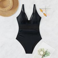 Sexy Black One Piece Swimsuit 2025 Women Mesh Patchwork Transparent Tummy Control Swimwear Bathing Suit See Through Monokini S juoda