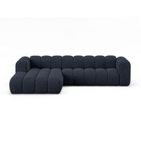 Tamsiai mėlynos spalvos kampinė sofa iš šenilinio audinio (su kairiuoju kampu/su gultu) Lupine – Micadoni