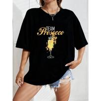 White Oversized T Shirt Team Prosecco Champagne Glass Print Casual Summer Outfit For Women S juoda