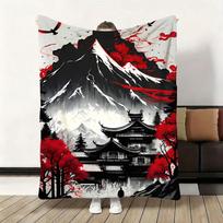 Japoniško kraštovaizdžio pledas Minkštas flanelės pledas Šiltas, odai draugiškas pledas ant sofos, biuro, lovos, kelionėms Žiemos, didelio dydžio 75x90cm