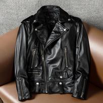 Mens Genuine Leather Jacket Slim Fit Biker Coat Fashionable Youth Large Size Outerwear S juoda