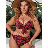 Seksualūs aukštu liemeniu didesnių dydžių bikini komplektai Leopardų taškų rašto maudymosi kostiumėlis Moterims 2025 Naujas maudymosi kostiumėlis Gilios V formos maudymosi kostiumėlis Braziliškas biquini 0XL brown