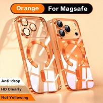 Luxury Plating Magnetic Clear Phone Case For iPhone 17 16 15 14 13 Pro Max 17 Air For Magsafe Lens Protection Shockproof Cover iPhone 15