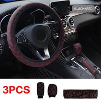 Dirbtinės odos automobilio vairo dangtis universalus 38 cm automatinis vairas, automobilio rankenos stabdžių dangtelio apsauga, vairo dangteliai 3pcs/set juoda/raudona