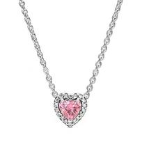 Pan Family Copper Plated 925 Heart Necklace For Women, Sparkling Heart-Shaped Rose Gold Plated, Light Luxury One Size sidabras