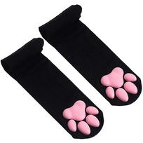 Cat Paw Socks Kawaii 3D Cat Claw Women Stocking Lolita Paw-Pad Thigh High Socks Black