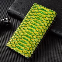 Gyvatės natūralios odos dėklas Apple iPhone 6 6S 7 8 X XS XR 11 12 13 14 15 16 16e 17 Pro Max Plus telefonui Piniginės dangteliai iPhone 7 8&Genuine Leather žalia