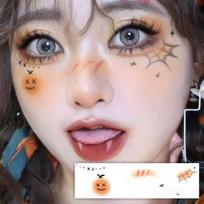 Miumi - Helovino moliūgo voratinklio veido makiažo lipdukas / Rinkinys 2 Sheets - D03 - Orange & Black