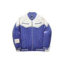 Li Ning X Bruce Lee Kung Fu Series Color Block Baseball Collar Short Cotton Jacket Men Jacket Starry-Blue Cream AJMT253-2 L
