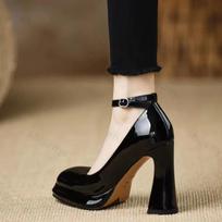 Ladies' High Heels 12cm French Mary Jane Shoes Thick Heel 2026 New Waterproof Platform Super Single Shoes Sandalias De Tacón 34 juoda