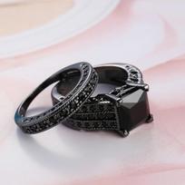 14K juodo aukso žiedas moterims, vyrams Anillos gryno obsidiano akmens ir safyro brangakmenio 925 sidabro granato papuošalų žiedų rinkinys moterims 6 mėlyna