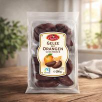 ŽELINIAI SALDAINIAI APELSINU SKONIU  JUODAM ŠOKOLADE 200 g.