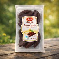 ŽELINIAI SALDAINIAI BANANU  SKONIU  JUODAM ŠOKOLADE 200 g.