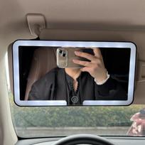 Rechargeable Led Car Makeup Mirror With Sun Visor Clip, Hd Adjustable Fill Light Vanity Mirror For Women Girls, Universal Thin Design balta