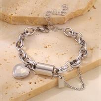 18K Gold Cuban Chain Heart Bracelet: Luxury Titanium Steel, Non-Fading Women's Jewelry beige