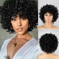 XINRAN Afro Women didelis garbanotas trumpas perukas Blondinis rudas natūralaus sintetinio pluošto trumpas garbanotas banguotas perukas kasdieniam dėvėjimui Cosplay 30 CM