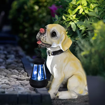 Sodo dekoracija su LED apšvietimu – šuo su saulės žibintu, 24,5 cm, REAL GARDEN