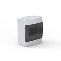 Automatinių jungiklių skydelis HOROZ, 4 modulių, IP40, su skaidriomis durelėmis, baltos sp., pavirši