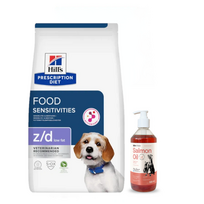 HILL'S PD Prescription Diet Canine z/d Maisto jautrumas Mažai riebalų 3 kg + LAB V Lašišų aliejus šunims ir katėms 500ml