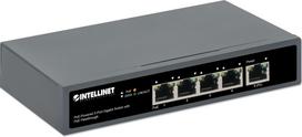 Intellinet 5-Port Gigabit Switch with PoE Passthrough, One IEEE 802.3bt (PoE++ / 4PPoE) PD PoE Port with 95 W Power Input, Four PSE PoE ports, PoE Power Budget up to 65 W, IEEE 802.3at/af Compliant Output, Desktop, Wall-mount Option