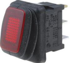 Jungiklis klavišinis, ON-OFF, fiks, 2k. 15A/250Vac, 29x10mm, SPST, hermetizuotas, raudonas