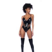 Mapale Leg Avenue Gloss Black Lace-Up Vinyl Bodysuit L Adjustable Front