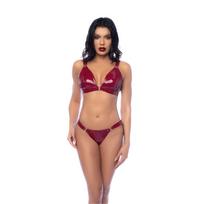 Mapale Leg Avenue Two-Piece Vinyl Lingerie Set M Gloss Wine Red