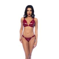 Mapale Leg Avenue Two-Piece Gloss Vinyl Bra Set L Wine Red