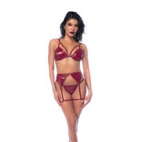 Mapale Leg Avenue Three-Piece Lingerie Set M Gloss Wine Red Adjustable Fit