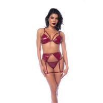 Mapale Leg Avenue Three-Piece Lingerie Set L Gloss Wine Red Vinyl Finish