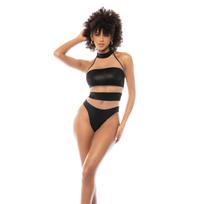 Mapale Leg Avenue Bodysuit Halter L Nude/Black Adjustable Mesh Design