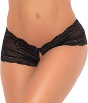Mapale Leg Avenue Lace Crotchless Boyshort L/XL Black - Elegant Open Design