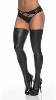 Mapale Leg Avenue Thigh High Stockings OS Metallic Black - Wet Look Finish