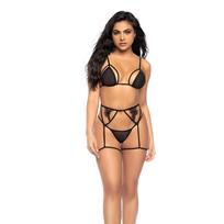 Mapale Leg Avenue Three-Piece Lingerie Set Black S/M Floral Mesh Design