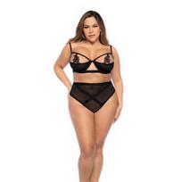 Mapale Leg Avenue Two Piece Set 3/4X Black - Embroidered Floral Design