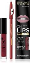 Matiniai lūpų dažai Eveline Oh My Lips Liquid Matt Lipstick, 4,5 ml + lūpų pieštukas Contour Lip Liner 17 flamenco red