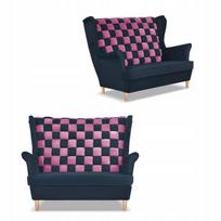 CAROL DUO Scandinavian Family Meble sofa su atramomis, tamsiai mėlyna ir rožinė
