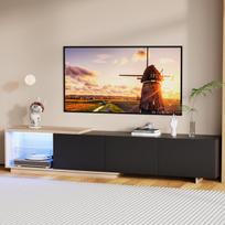 TV spintelė su LED apšvietimu, ištraukiama, juoda, 180 cm