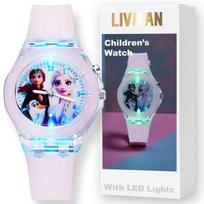 Vaikiškas laikrodis LIVMAN KR-3257 su animacinės princesės tema, spalvingomis LED lemputėmis ir pridedama CR2025 baterija
