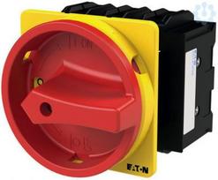 Main switch, P3, 100A, flush mounting, 3P, 1 NO, 1 NC, with red rotary handle and yellow locking ring, P3-100/EA/SVB/HI11 029383 | 4015080293835