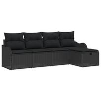 vidaXL Sodo Sofų Rinkinys su pagalve 5 pcs Juoda Poli ratanas