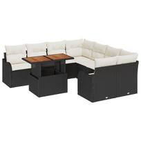 vidaXL Sodo Sofų Rinkinys su pagalve 7 pcs Juoda ir kreminė