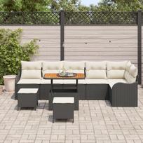 vidaXL Sodo Sofų Rinkinys su pagalve 9 pcs Juoda poliratanas
