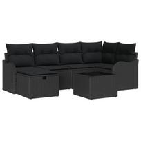 vidaXL Sodo Sofų Rinkinys su pagalve 7 pcs Juoda Poli ratanas