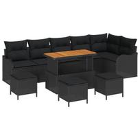 10 dalių sodo sofa komplektas su pagalvėmis juoda poli ratanas akacija,2 vietų sodo sofa su pagalvėmis juoda poli ratanas,4 dalių sodo valgio komplektas su pagalvėmis juoda poli ratanas akacija