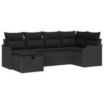 vidaXL Sodo Sofų Rinkinys su pagalve 6 pcs Juoda Poli ratanas