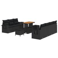 10 dalių sodo sofa komplektas su pagalvėlėmis juodas poli ratanas akacijos,3 dalių sodo valgomojo komplektas su pagalvėlėmis juodas poli ratanas akacijos