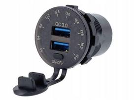 Lizdas įkrovimui įmontuojamas USB QC 3.0+USB, 6A ir voltmetru, Integruotas USB QC3.0 + USB 6A įkroviklis su